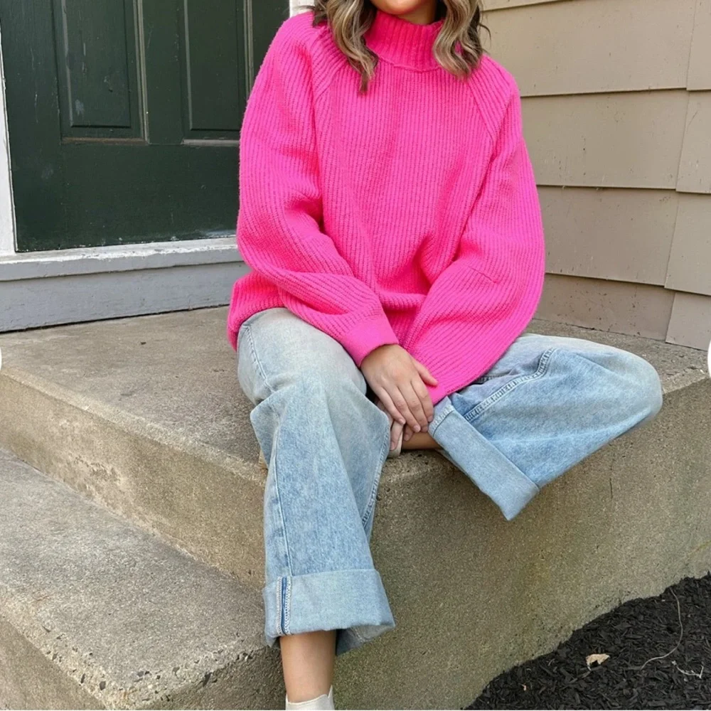 NWT Free People Sunbeam Sweater in Hot Pink Sz Small - Picture 2 of 15